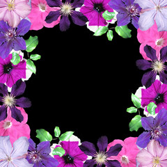 Beautiful floral background with petunia and clematis. Isolated