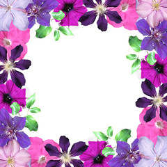 Beautiful floral background with petunia and clematis. Isolated