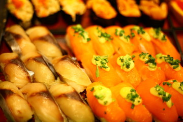 Multi-page sushi in a Japanese restaurant