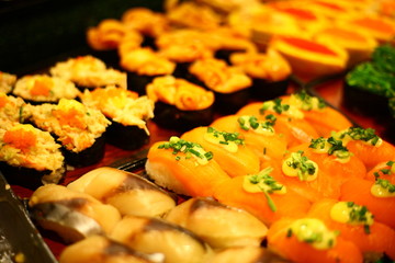 Multi-page sushi in a Japanese restaurant