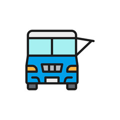 Fast food truck, festival car flat color line icon.