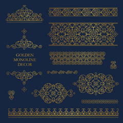 Vector set of line art frames, borders, vignette in Eastern style.