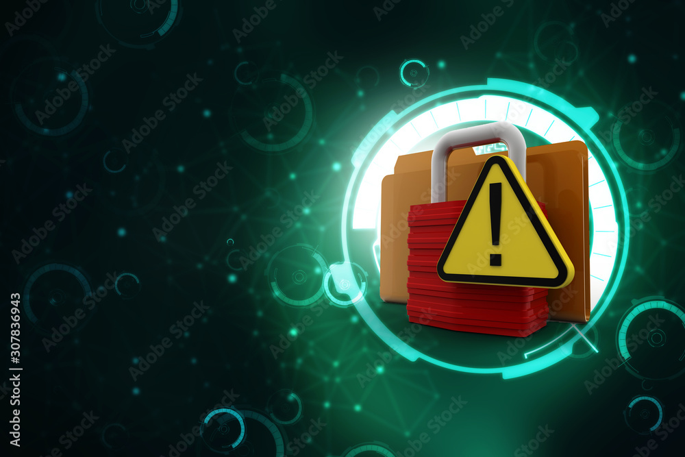 Poster yellow folder and lock. data security concept. 3d rendering