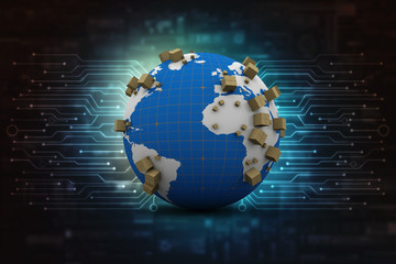 3d rendering Cardboard boxes on wooden pallet