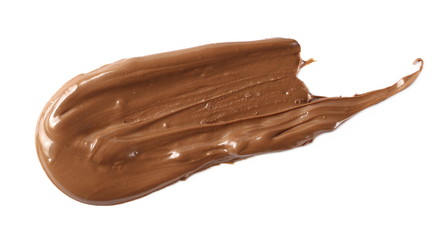 Chocolate cream spread isolated on white background, top view