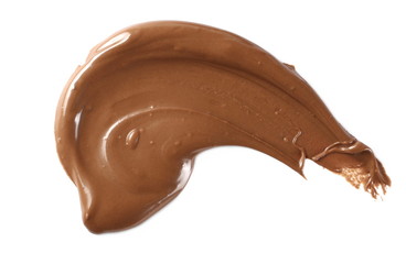 Chocolate cream spread isolated on white background, top view