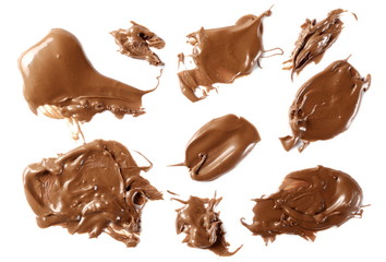 Chocolate cream spread set and collection isolated on white background, top view
