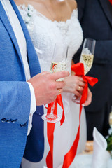 Wedding glasses for newlyweds on the wedding day