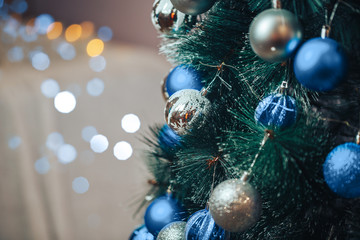 photo of blue christmas balls at spruce, Color of the year 2020