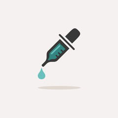 Dropper pipette. Icon with shadow on a beige background. Pharmacy vector illustration