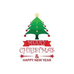 Merry Christmas and Happy New Year logo greeting card, vector illustration, isolated on white background.