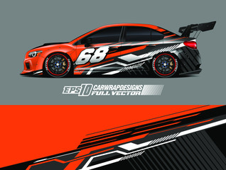 Race car graphic livery design vector. Graphic abstract stripe racing background designs for wrap cargo van, race car, pickup truck, adventure vehicle.