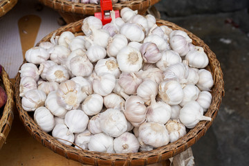 Whole seed of garlic sell in fresh market in South East Asia country.
