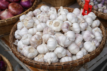 Whole seed of garlic sell in fresh market in South East Asia country.