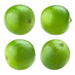 Collection of fresh limes, isolated on white background