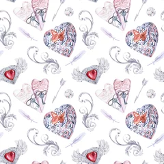 Wallpaper murals Gothic Watercolor Seamless Pattern. Vintage Diamonds Hearts Clipart. Valentines Day Wedding cards. Hand Painted Jewelry. Antique silver. Retro heart. Scrapbooking