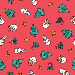 Seamless vector pattern-festive background with Christmas tree and snowman. Christmas wallpaper. Textile. - 307840933