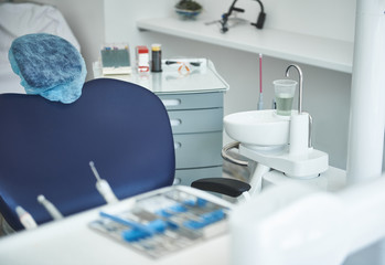 Light dental office is prepared for appointment