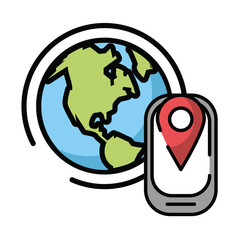 smartphone with pin location gps and planet earth
