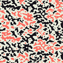 Obraz premium Abstract organic fluid seamless pattern. Irregular diffusion reaction. Background with organic rounded shapes. Vector illustration in black and red.