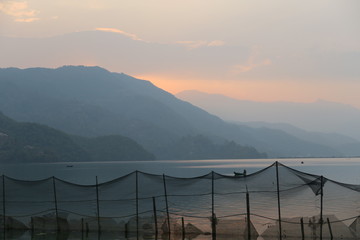 sunset over the lake Pokhara