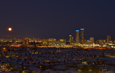 Evening / Night Ariel view of North american neighborhood houses in Mississauga, Ontario, Canada....