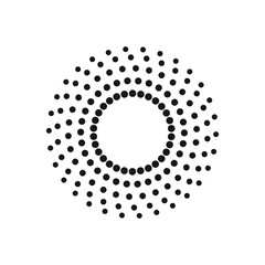 Fototapeta na wymiar Halftone effect vector pattern. Black abstract round frame, halftone dots, logo, emblem, design element. Circle dots isolated on the white background.