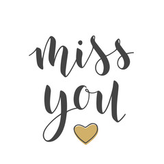 Obraz premium Vector Illustration. Handwritten Lettering of Miss You. Template for Banner, Greeting Card, Postcard, Invitation, Farewell Party, Poster or Sticker. Objects Isolated on White Background.