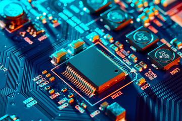 Electronic circuit board close up.