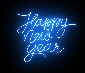 Happy New Year Blue Neon Sign - Illustration