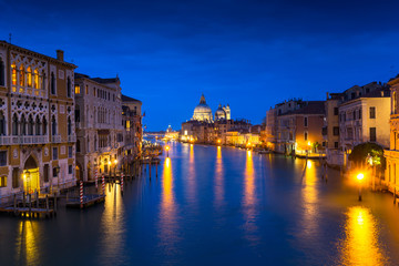 Fototapeta na wymiar Venice city at dusk with Santa Maria della Salute Basilica, Italy