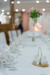 Serving of festive tables, Preparation for a festive dinner in a restaurant.