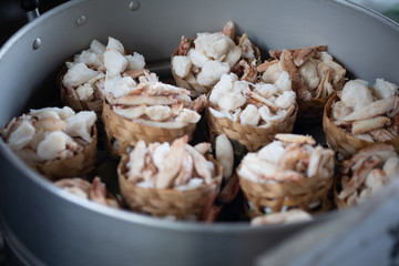 Steamed crab meat cooking in Thai steamed pot
