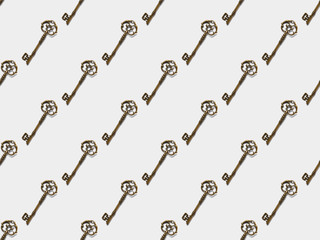 seamless pattern with vintage keys on white background