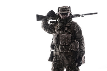 Army special forces soldier isolated studio shoot