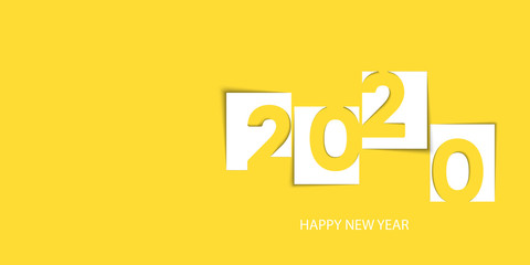 Happy 2020 Year card with paper cut out text. Xmas background. Vector