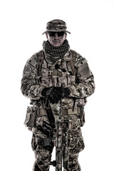 Army special forces soldier isolated studio shoot