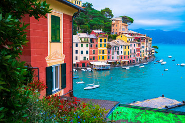Landscape view of Portofino famous small town at Italy.