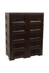 Plastic brown chest of drawers on a white isolated background