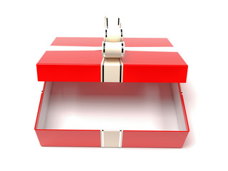 Christmas box. Gift box decorated with shiny silver ribbon. 3d rendering illustration