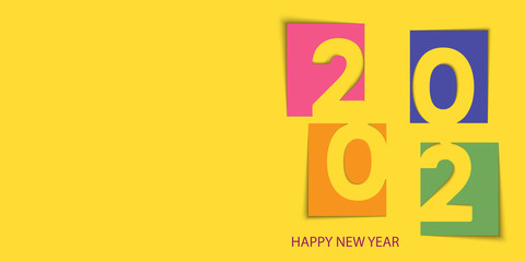 Happy 2020 Year card with paper cut out text. Xmas background. Vector