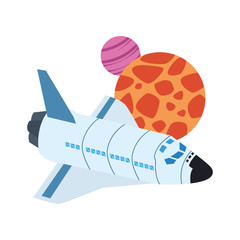 spaceship and planets icon, colorful design