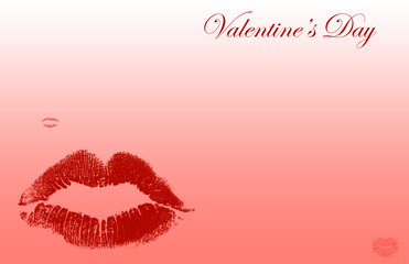  Pink-red background with a print of lips. Happy Valentine's Day picture.