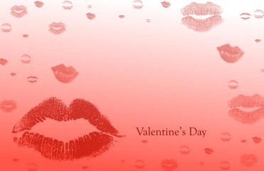  Pink-red background with a print of lips. Happy Valentine's Day picture.