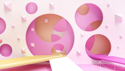 Doors Fun  Happiness with    creative ideas Circle and business inspiration celebrations on   Pink pastel background - 3d rendering