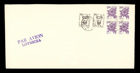 Luftpost airmail Umschlag envelope letter Post mail Polen Pland Briefmarken stamps vintage retro...