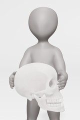 3D Render of Character with Human Skull