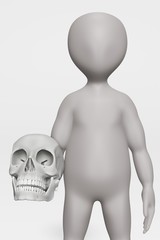 3D Render of Character with Human Skull