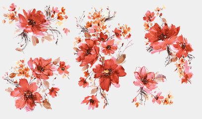 Flowers watercolor illustration.Manual composition.Big Set watercolor elements. - 307852992