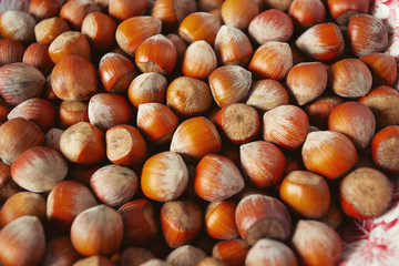 close up of hazelnuts,food background
